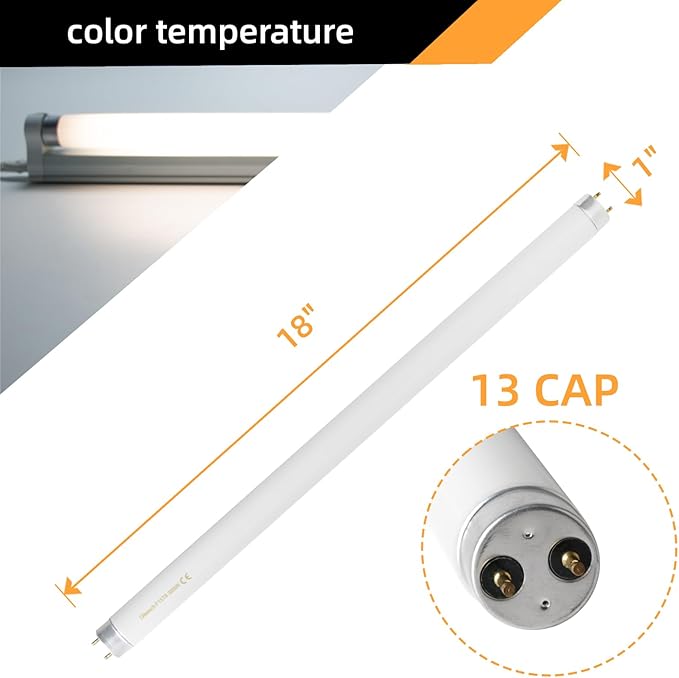 6 Pack F15T8/CW 18 Inch 15W T8 Fluorescent Replacement Tube Bulb Cool White 4100K Medium Bi-Pin G13 Base 6 Count