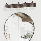 Emliviar 5-Light Metal Bath Vanity Lighting Fixture, Farmhouse Wall Sconce Over Mirror with Clear Glass, Oil Rubbed Bronze Finish, YCE237B-5W ORB