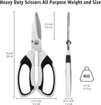 8-Inch Heavy Duty Utility Scissors All Purpose, Serrated Blade, White Comfort Grip for Cutting Carpet, Cardboard, Leather, Fabric, Multipurpose Sharp Shears for Kitchen, Garden, Office, Carft