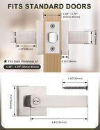 2 Pack Privacy Square Brushed Nickel Door Handle Interior, Keyless Door Knob for Bedroom/Bathroom, Reversible for Left Right Handed Doors