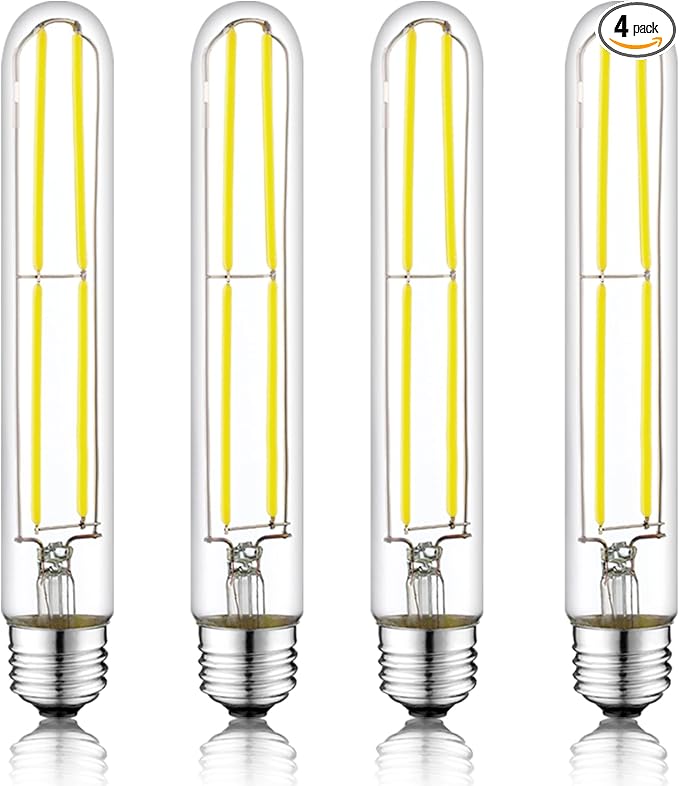 7.3 Inch E26 Led Bulb 6W Dimmable, 6000K Cool White Edison Bulbs 800LM, Equal 80 Watt Tubular T10 T9 Long Clear Glass Light Bulb for Rustic Pendant Industrial Pipe Wall Sconces - 4Pack