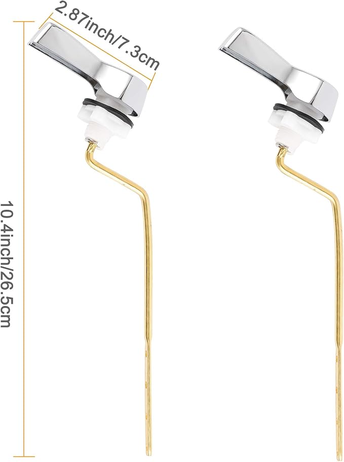 Hibbent 2 Pack Universal Side Mount Toilet Handle Angle-Mount Adjustable Trip Lever Tank Flush Lever Replacement Handle with 2 Pieces Stainless Steel Flapper Chains for Most Side Mount Toilets-Chrome