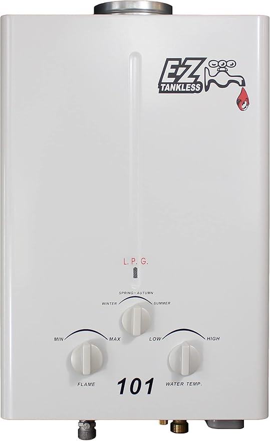 EZ 101 Outdoor Tankless Water Heater - Propane (LPG) Gas - 2 GPM - Small - Portable - Point of use - Battery Powered Ignition - Camping - RV - Hunting