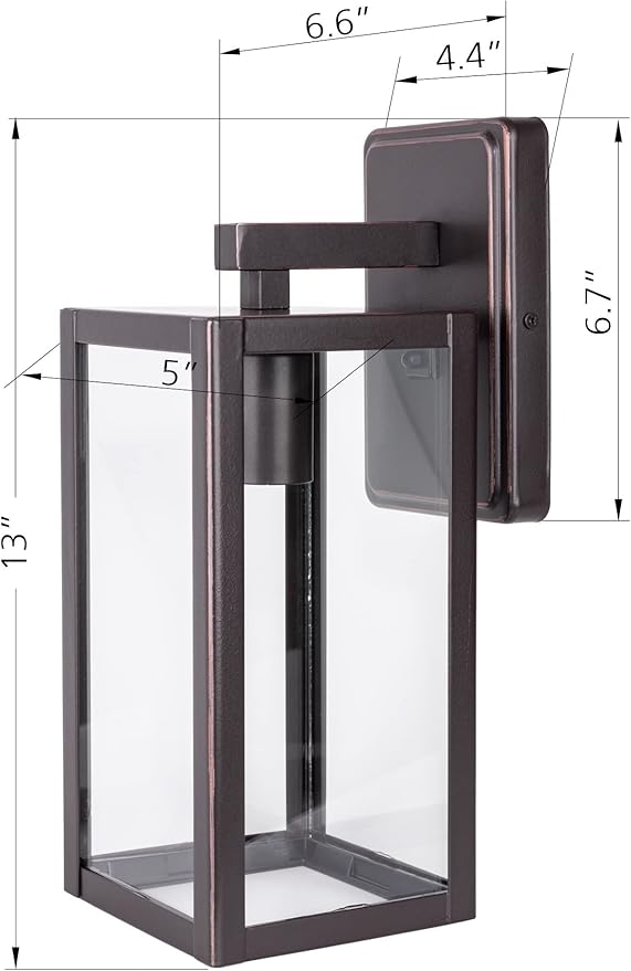 LIT-PaTH Outdoor Wall Lantern, Wall Sconce as Porch Lighting Fixture, E26 Medium Base Max 60W, Anti-Rust Metal with Glass Shade, Oil Rubbed Bronze Finish, 2-Pack