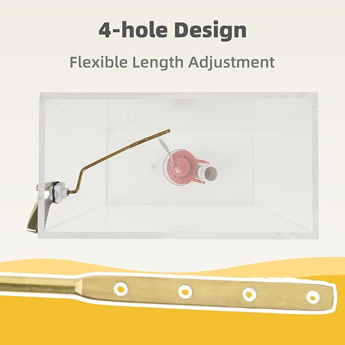 iFealClear Polished Gold Universal Side Mount Toilet Tank Flush Lever Replacement, Toilet Handle Replacement Kit with Stainless Steel Flapper Chain, Solid Brass Angle Mount Toilrt Trip Lever