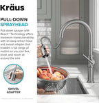 KRAUS Allyn Traditional Industrial Pull-Down Single Handle Kitchen Faucet in Brushed Gold, KPF- 4100BG