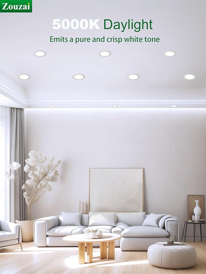 zouzai 24 Pack 4 Inch Ultra-Thin LED Recessed Ceiling Light with Junction Box, 5000K Daylight, 9W 80W Eqv, Dimmable Can-Killer Downlight, 810LM High Brightness - ETL and Energy Star Certified
