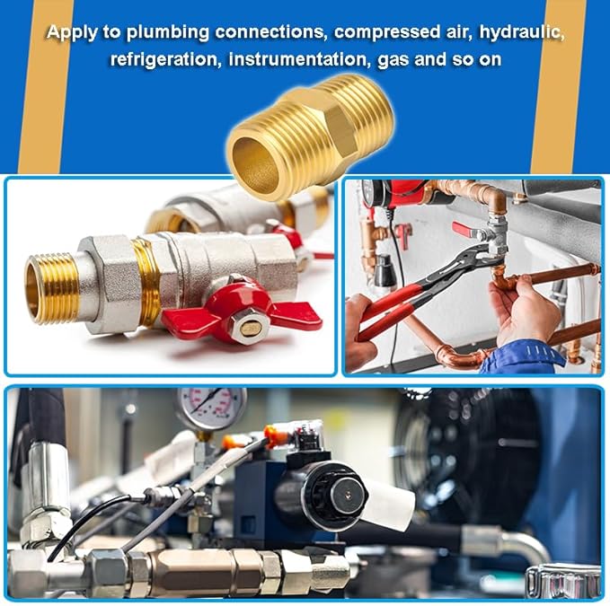 4PCS Hex Nipple 1/2"NPT x 1/2" NPT Male Solid Brass Pipe Fitting, 1/2 inch Brass nipple Male Threaded Pipe Adapter Fittings Equal Nipples Connectors Couplings