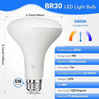 VOLIVO LED Flood Light Bulb 12 Pack, Recessed Ceiling Bulb, BR30, 65W Equivalent Efficient 9W, Dimmable, E26, Daylight White 5000K, 800 Lumens, 80CRI, Ceiling Light for Kitchen, Living Room