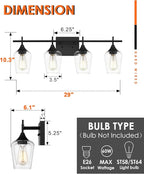 4-Light Bathroom Vanity Lights Over Mirror, 24 Inch Black Vanity Light for Bathroom, Modern Bath Wall Sconce Lighting with Clear Glass, WL9167-4B