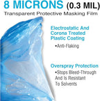 MAXIFILM 20ft x 250ft Roll of Blue Overspray Paintable Masking Plastic Sheeting -8 Micron, 0.3 Mil, Protective Masking Film Cover, Auto Painting, Cover Cloth Home Walls Furniture (1, 20ft x 250ft)