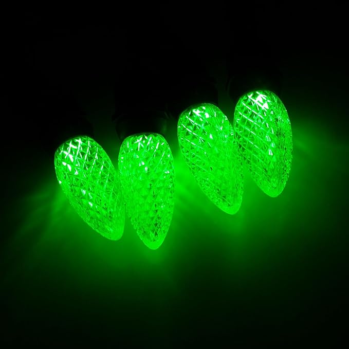 Meconard C9 Led Replacement Christmas Light Bulbs, C9 Shatterproof Led Bulbs for Christmas Indoor Outdoor String Lights, E17 Intermediate Base, Commercial Grade Holiday Bulbs, Green, 25Pack