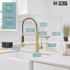 Brushed Gold Kitchen Faucet with Pull Down Sprayer, Single Handle Commercial Brass Kitchen Sink Faucets with 3 Way Drinking Kitchen Faucet, for Water Filtration System or Pot Filler Faucet in Gold