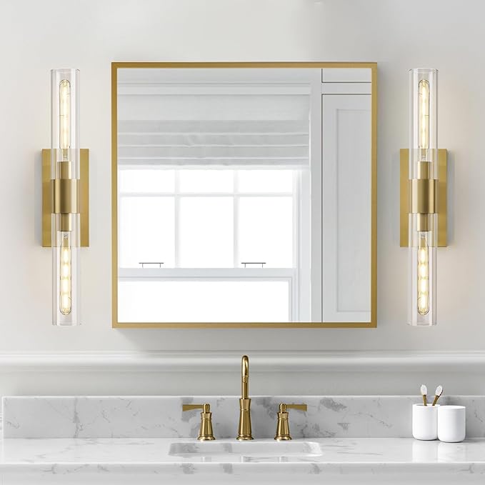 Gold Bathroom Vanity Lights Over Mirror,Modern Wall Light Fixture Sconce with Clear Glass for Bedroom,Bathroom,Hallway.