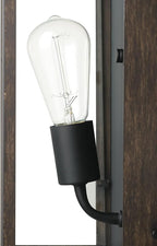 GLOBE Electric 44788 Greer 1-Light Outdoor Wall Sconce, Matte Black, Faux Wood Accents, Clear Glass Shade