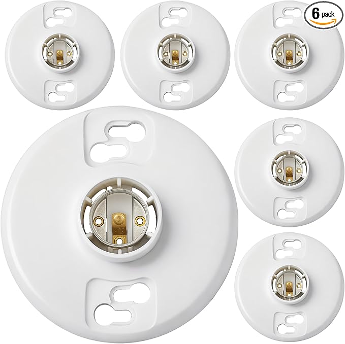 6 Pcs Medium Base E26 Lamp Holder Ceiling Light Sockets White Bulb Socket Incandescent Fluorescent CFL Lamp Holder 660w 250v (Phenolic Resin)