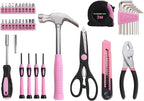 39 Piece All Purpose Basic Household Pink Tool Kit for Women - Small Tool Set with Toolbox Great for Home, Garage, Office and College Dormitory Use