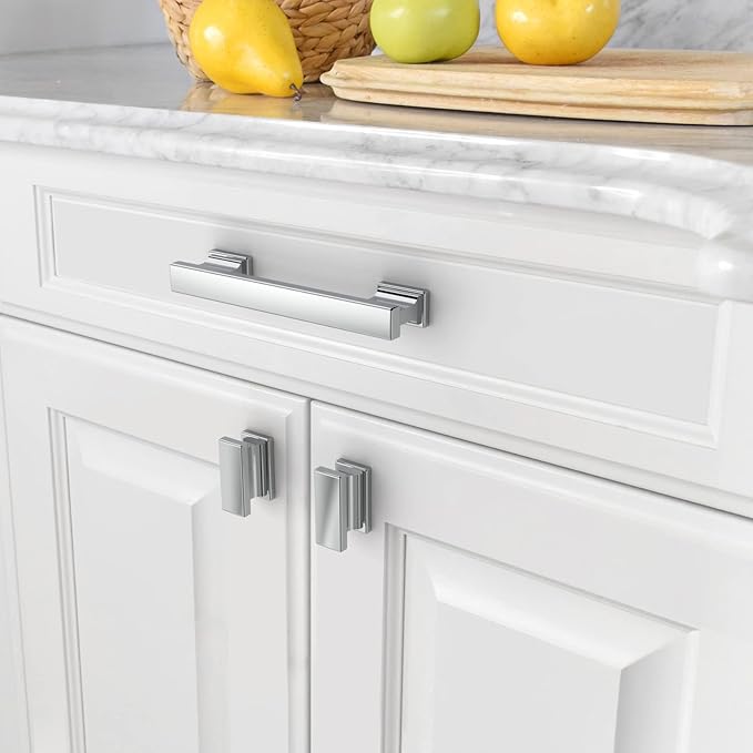 Asidrama 6 Pack 3.75 Inch(96mm) Polished Chrome Kitchen Cabinet Handles, Cabinet Pulls Kitchen Cabinet Hardware for Cupboard Drawer Pulls