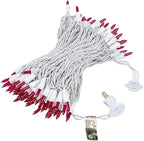 Novelty Lights 50 Feet 100 Bulb Incandescent Mini Light String, Pink with 6-Inch Spacing on White Wire, UL Listed Commercial Grade Indoor/Outdoor Mini Lights, Connectable End-to-End