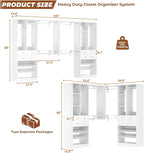 10FT Closet System with 4 Drawers, 120" Closet Organizer System with 6 Hanging Robs & Reversible Hanging Shelving, Closet Systems for Walk-in Closets, Load 2000+LBS, White 2 Pack