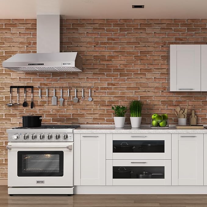 36 inch Professional Freestanding Pro-Style Natural Gas Range or Liquid Propane Gas Range with 6 Burners, 6.0 cu.ft. Oven Capacity, in Stainless Steel - KOS-36RG03M (White)