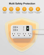 6 USB(2 USB C) Travel Power Strip- Flat Plug Extension Cord 3 Feet with 4.8A 24W USB Charging Station and 4 Outlets, 3 FT Short Extension Cord Portable for Travel Cruise Office College Dorm