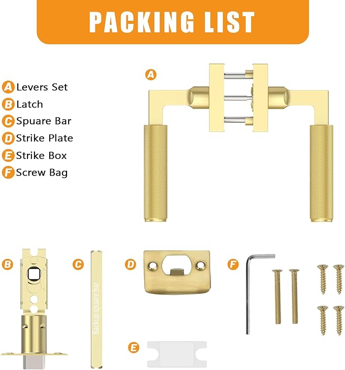 Amerdeco 5 Pack Brushed Gold Passage Door Handles,Heavy Duty Non-Locking Door Lever for Hall, Closet,Office Area, Shopping Malls AM0021