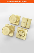 Haidms Brushed Gold Door Knob with Deadbolt, Zinc-Alloy Gold Exterior Door Knobs, Heavy Duty Brass Front Door Knob and Deadbolt Set(2 Pack)