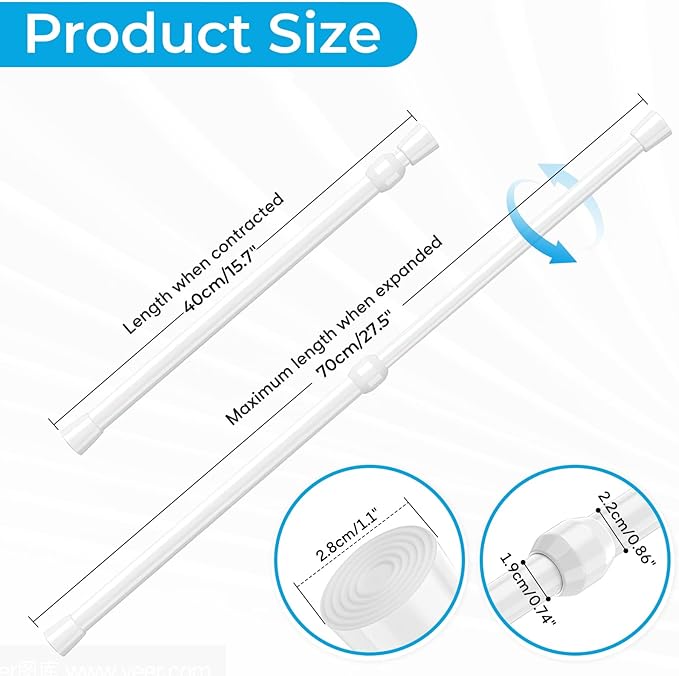 1 Pack Window Security Bars 15.7"-27.5" Adjustable Sliding Glass Door Lock Bars Window Stopper Safety Stick Lock Bars with Rubber Tips for Home, 2.2 cm in Diameter