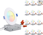 TORCHSTAR Basic Series 12-Pack 5CCT 4 Inch Ultra-Thin LED Recessed Lighting with J Box, CRI90, Aluminum, 2700K3000K3500K4000K5000K, 5%-100% Dimmable Slim Recessed Downlight, 9W 810LM, ETL & ES