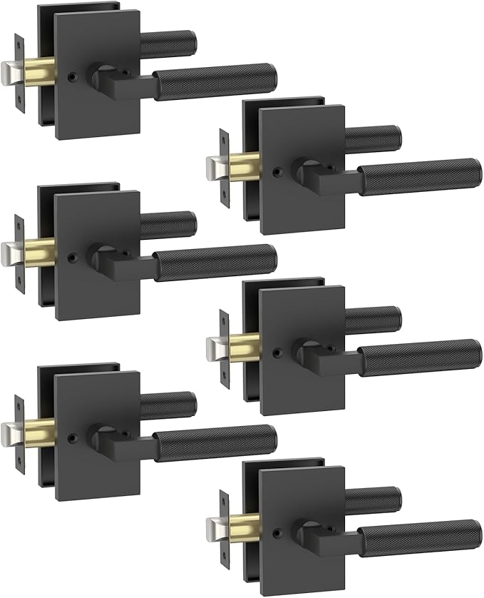 Asidrama 6 Pack Black Passage Door Handles, Door Lever with Door Knobs Indoor for Bedroom or Bathroom, Heavy Duty Door Handles Interior with Locks for Left Right Sided Doors