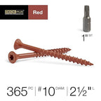 Deck Plus 2-1/2 Inch Epoxy Coated Exterior Wood and Fence Screws #10 x 2-1/2" Torx/Star Drive Included Coarse Thread, Outdoor Rust Resistant Decking Screw, Red, 5lb Box, 365 Pieces | 48430