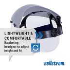 Sellstrom Advantage Face Shield - Lightweight Mask with Crown & Ratchet Headgear, for Work, Grinding, Cutting - ANSI Z87.1 - Clear Uncoated Polycarbonate Window