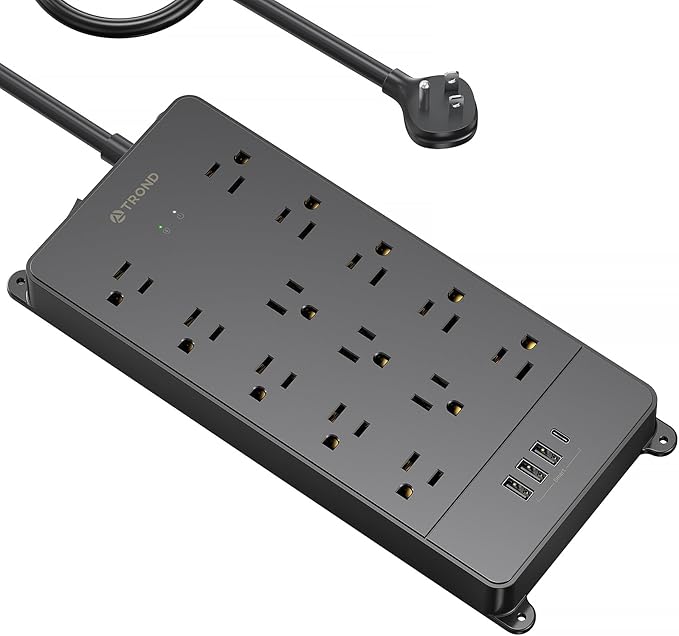TROND Power Strip Surge Protector 10 ft Cord, 4000 Joules, ETL Listed, 13 Widely-Spaced Outlets Expansion with USB C Ports, Low-Profile Flat Plug, Wall Mount, Extension Cord, 14AWG Heavy Duty, Black