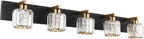 Aipsun Crystal Bathroom Vanity Light Black Vanity Lighting fixtures 5 Lights Crystal Vanity Light for Bathroom(Exclude Bulb)
