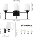 Bathroom Vanity Light Fixtures Brushed Black Over Mirror with Milk Glass Shade Wall Sconce Lighting Lamp Bath 3-Lights (Exclude E26 Bulb)