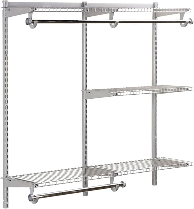 Rubbermaid Configurations Custom Closet Kit 4-8 Ft. Adjustable Metal Wire Shelving Titanium Finish Expandable Organization System Hardware Included for Home Closet/Pantry/Laundry/Mudroom