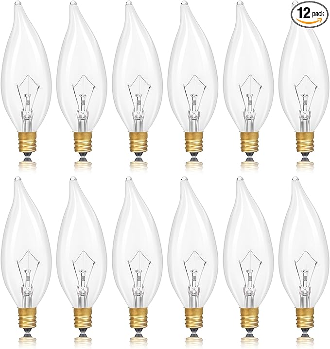 Potanro E12 Incandescent Light Bulbs - 25Watt Warm White 2700K, 180 Lumens Candelabra Dimmable Chandelier Light Bulbs for Ceiling Fan, Pendants (25W-12Pack)