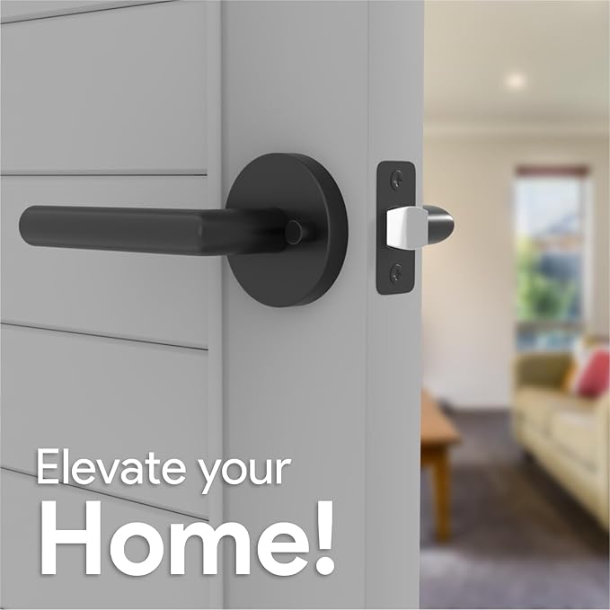 Mega Handles Ronn Privacy Lever & Lock Door Handle Set for Hallway, Closet and Bathroom, Keyless Lock, Heavy Duty Door Levers, Fits All Standard Door Sizes, Screws Included - Matte Black (1 Pack)