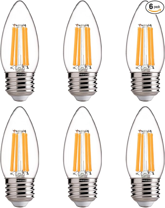 FLSNT 100W Equivalent LED Candelabra Bulbs, 800LM Dimmable LED Chandelier Light Bulbs, 2700K Soft White, E26 Base, 6 Pack UL Listed.