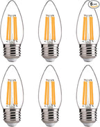 FLSNT 100W Equivalent LED Candelabra Bulbs, 800LM Dimmable LED Chandelier Light Bulbs, 2700K Soft White, E26 Base, 6 Pack UL Listed.