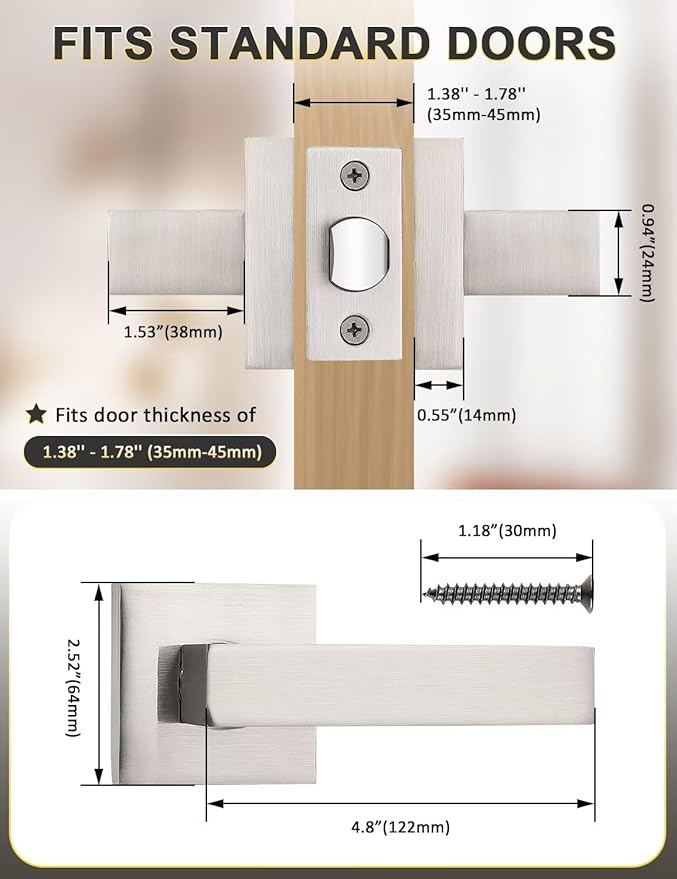 4 Pack Brushed Nickel Passage Door Levers Interior Door Handles, Heavy Duty Closet Hallway Door Handle Sets