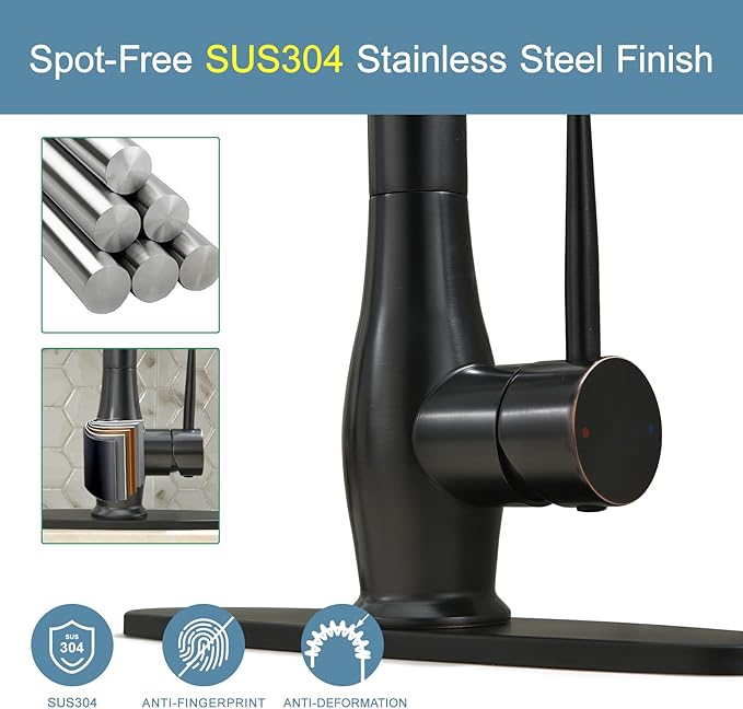 GIMILI Oil Rubbed Bronze Kitchen Faucet with LED Single Handle Kitchen Sink Faucet with Pull Down Sprayer Commercial Double-Headed Stainless Steel Kitchen Faucets Sink with Deck Plate