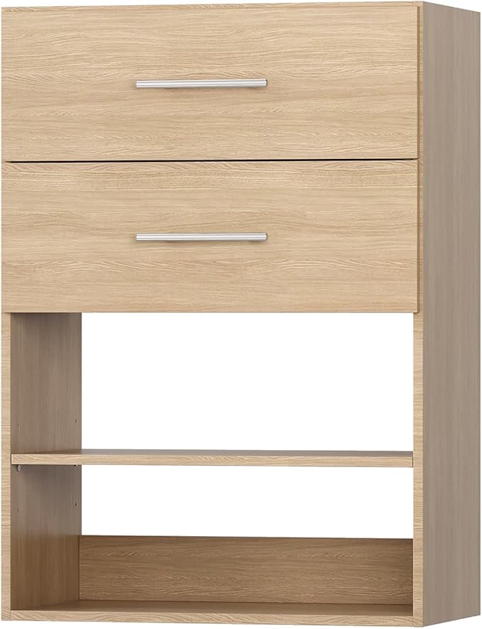 ROOMTEC 31.5" 2 Drawer Short Tower Closet Unit, Modular Closet System with Drawers and Shelf, Wardrobe Organizer for Bedroom or Walk-in Closet, Wall Mounted, Customizable Clothes Storage Unit, Wood