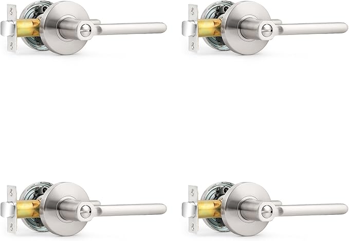 Probrico Privacy Door Handle Lever Satin Nickel Bed/Bath Door Levers Intrior Lockset Keyless Privacy Handles (4 Pack)