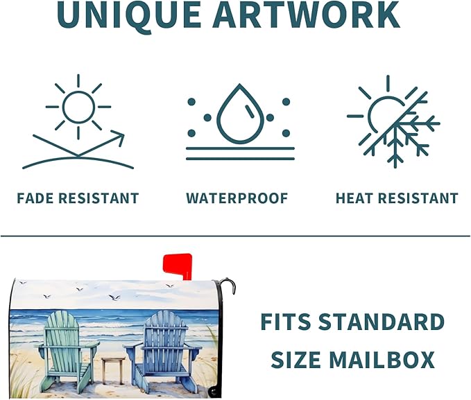 Summer Beach Life Nautical Coastal Theme Mailbox Covers - Magnetic, Standard Size 25.5x21 Inch, Blue Ocean Seagull Waterproof Wraps for Post Letter Boxes, Garden Yard Outdoor Decor