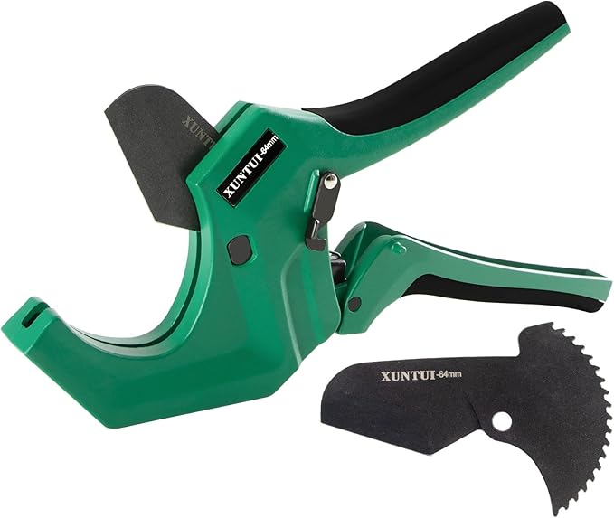 PVC Pipe Cutter for Sch 40 PVC Pipe with extra blade，Up to 2-1/2" Ratchet Pipe Cutter Pex Cutting Tool for Cutting PEX, PVC, PPR Plastic Hoses and Plumbing Pipe (Dark Green,inch64mm)