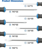 ROTATION 8-Piece Magnetic Screwdrivers Set with Nichrome tip, 4 Phillips and 4 Slotted Tips, Professional Cushion Grip Screwdriver Set with High Torque (8pc_silver tip_gloss)