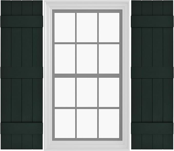 Board & Batten Vinyl Shutters (1 Pair) | 14.5"x55" (4-Board) - Heathered Spruce | Exterior Window Shutters | Includes Mounting Hardware | Simple Installation | Made in USA