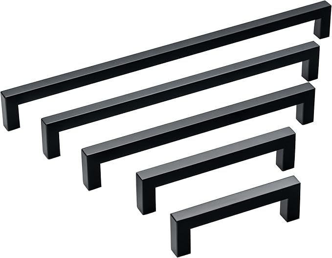 30 Pack Black Cabinet Handles 5 Inch Hole Centers, Square Drawer Pulls Cupboard Handles Black Pulls for Kitchen Cabinets Modern Stainless Steel Dresser Knobs